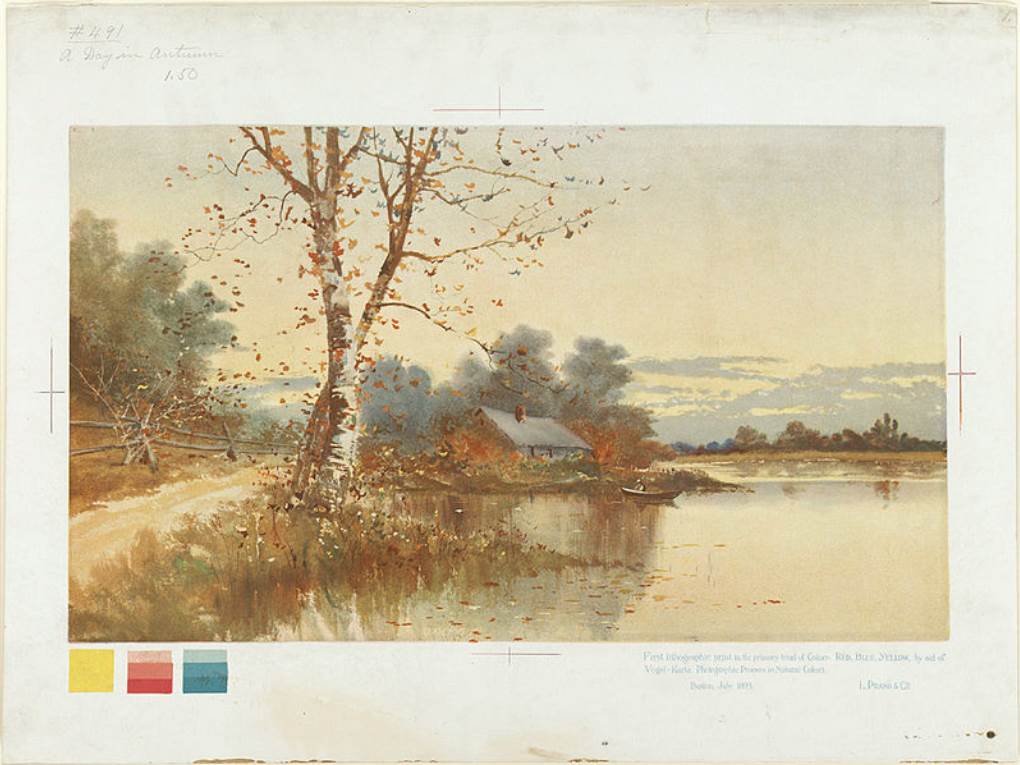 First lithographic print in the primary triad of colors by Boston Public Library